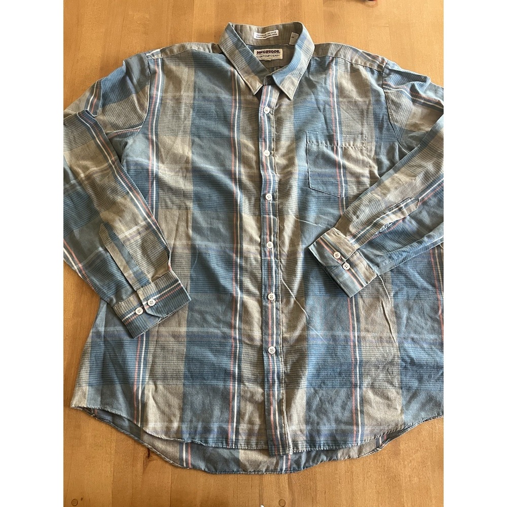 Vtg McGregor Contemporary Men's Blue Flannel Long Sleeve Button Down Shirt Sz XL